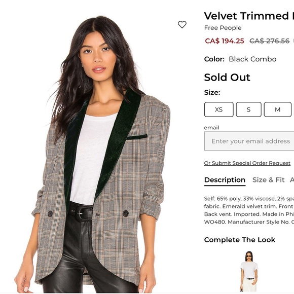 Free People Plaid Velvet Trim Blazer Oversized Boyfriend XS S M - Picture 3 of 16